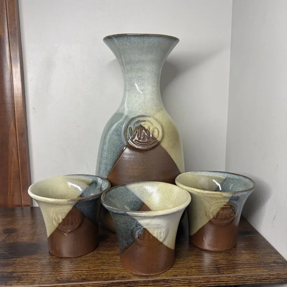 Vintage Pottery Craft USA Stoneware Wine Decanter Carafe 3 Cups MCM 1970s